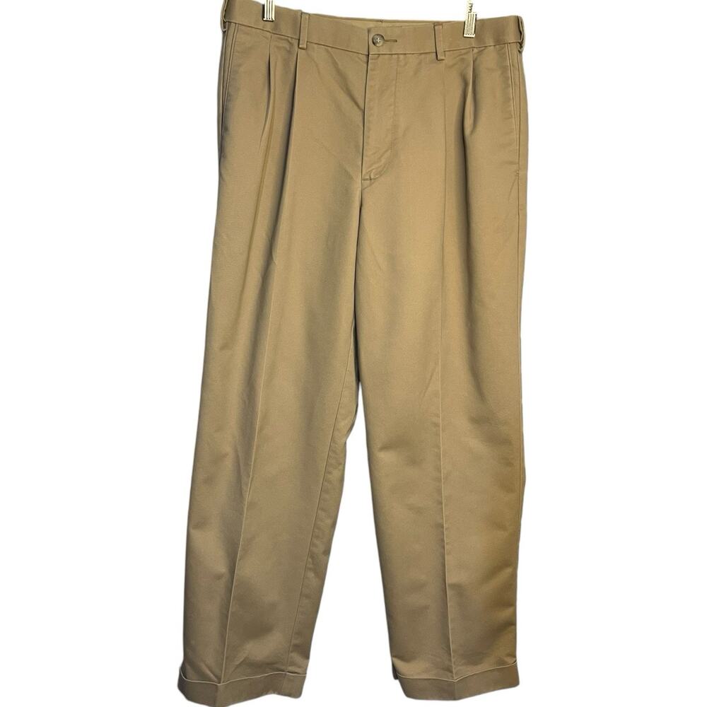 Dockers D4 Pleated Front Dress Pants Mens 34 X 30 Khaki Brown Pockets Cuff Hem